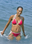 Girl swimming after Breast Augmentation